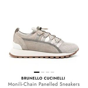 Brunello Cucinelli Monili-trim Panelled Sneaker in beige/grey, metallic size 8